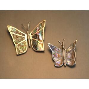 Vintage Mexican Sterling Butterfly Brooches Inlaid Abalone Signed RPR